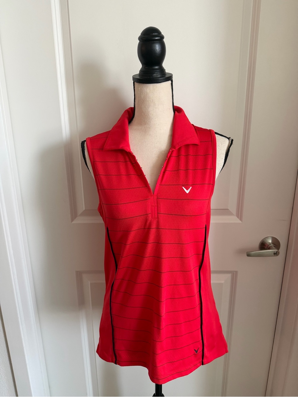 Callaway Women's Red Sleeveless Polo Tank with Black Stripe Accents